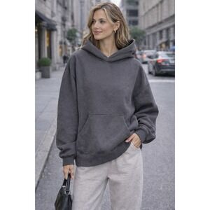 Comfrt Charcoal Gray Oversized Fleece Hoodie Small Logo Cozy PulloverSweatshirt